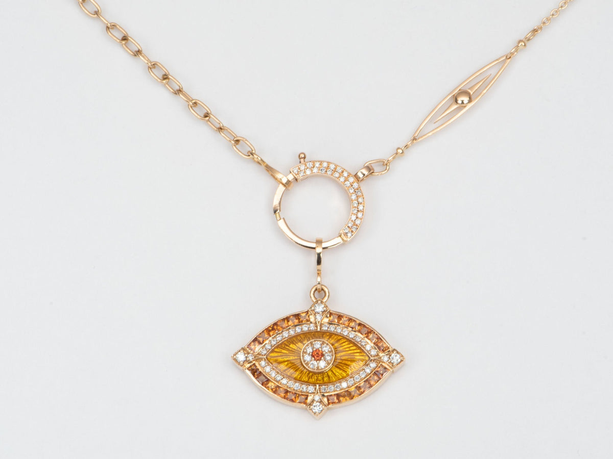 Statement Orange Sapphire and Diamond Evil Eye Pendant 18K Gold 8.37g R4452 Aurora Designer