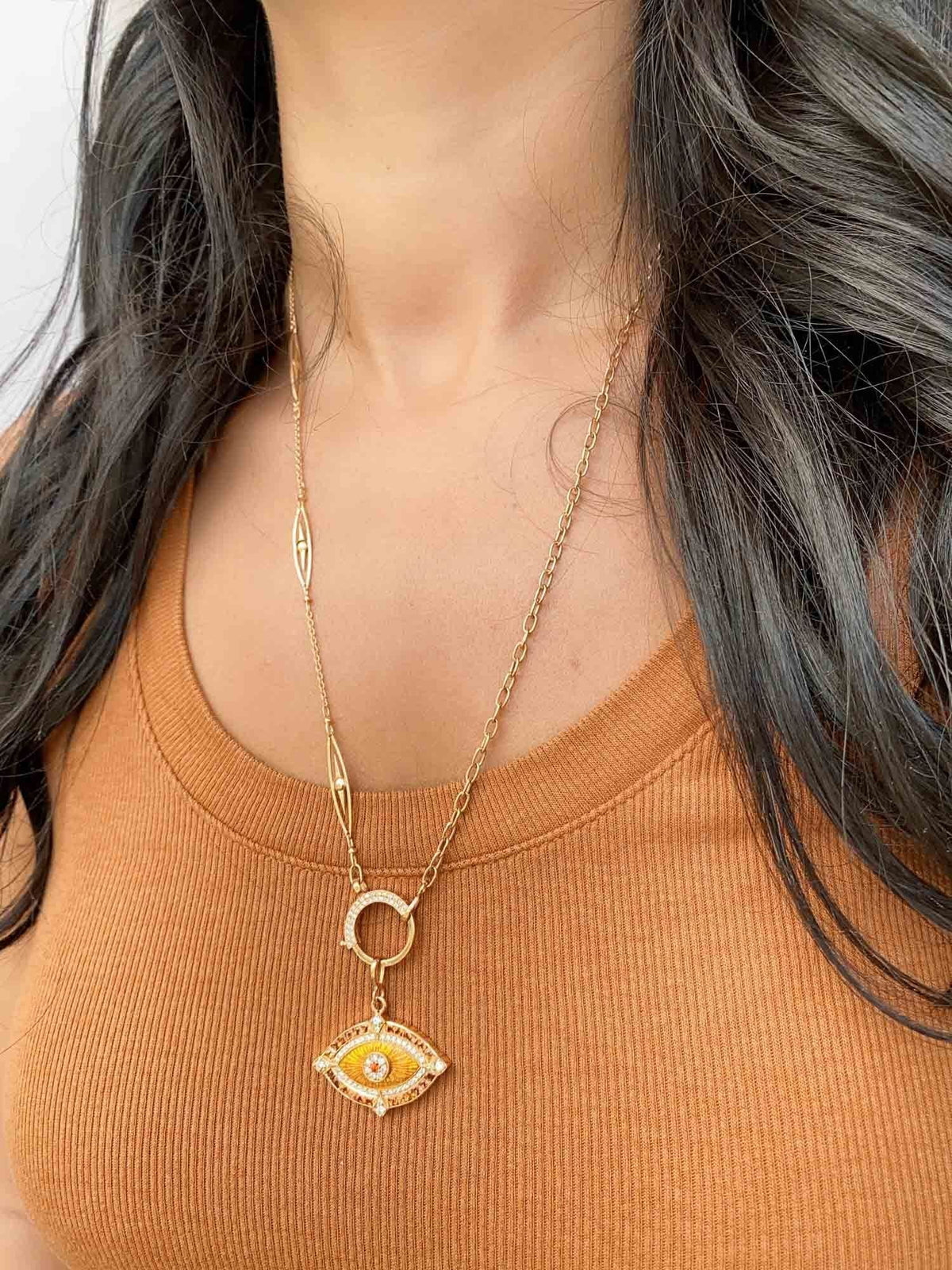 Statement Orange Sapphire and Diamond Evil Eye Pendant 18K Gold 8.37g R4452 Aurora Designer