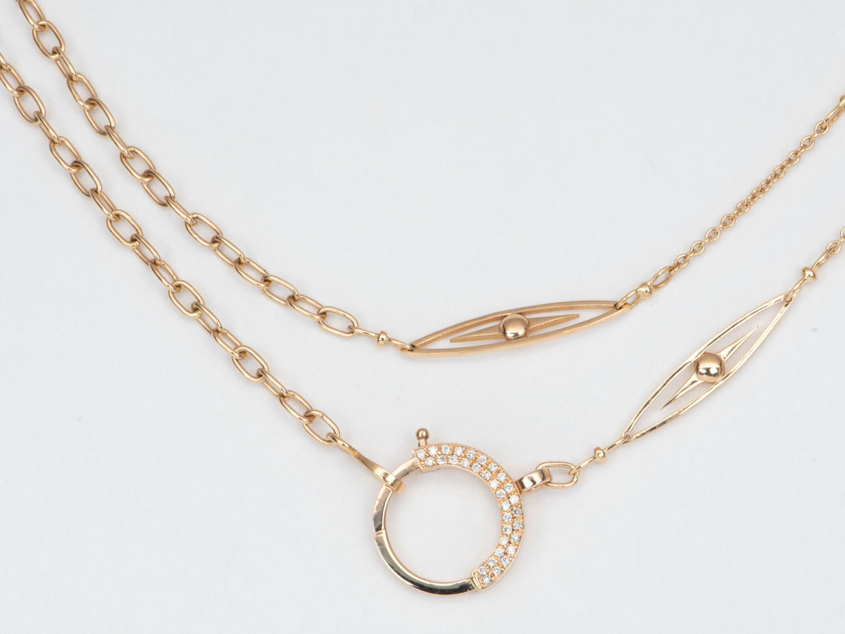 Long Marquise and Stars 18K Rose Gold Chain Necklace Large Diamond Clasp R4454 Aurora Designer