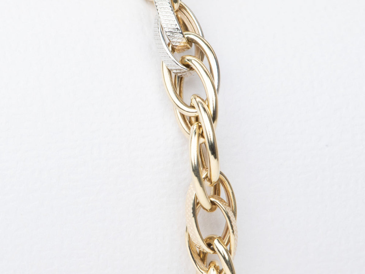 Tri-Color Fancy Link Bracelet 14K Gold Lighter Links 5.18g R2057 Aurora Designer