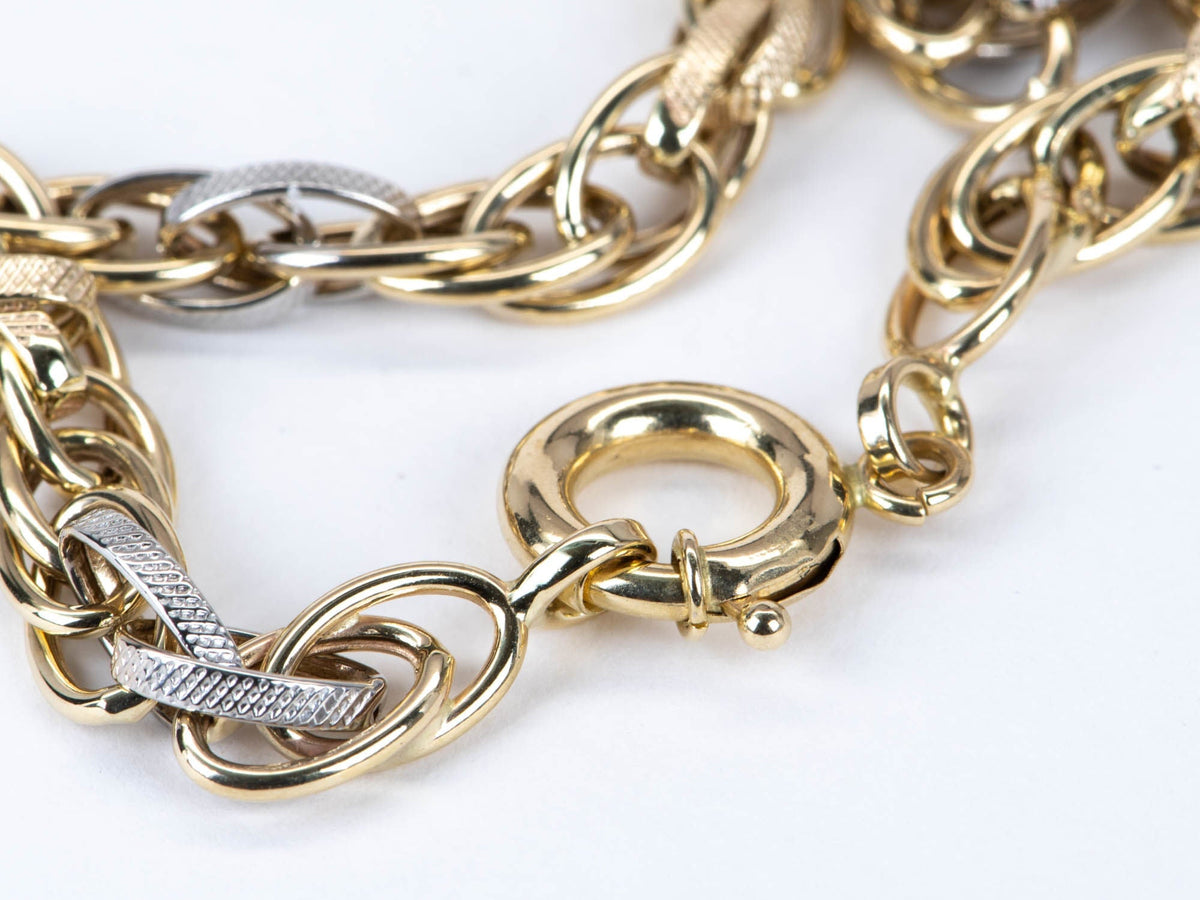 Tri-Color Fancy Link Bracelet 14K Gold Lighter Links 5.18g R2057 Aurora Designer