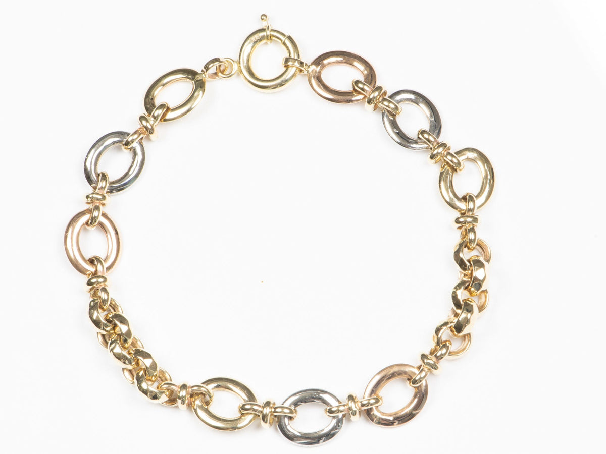 Tri-Color Mixed Link Bracelet 14K Gold 7.89-7.95g R2058 Aurora Designer