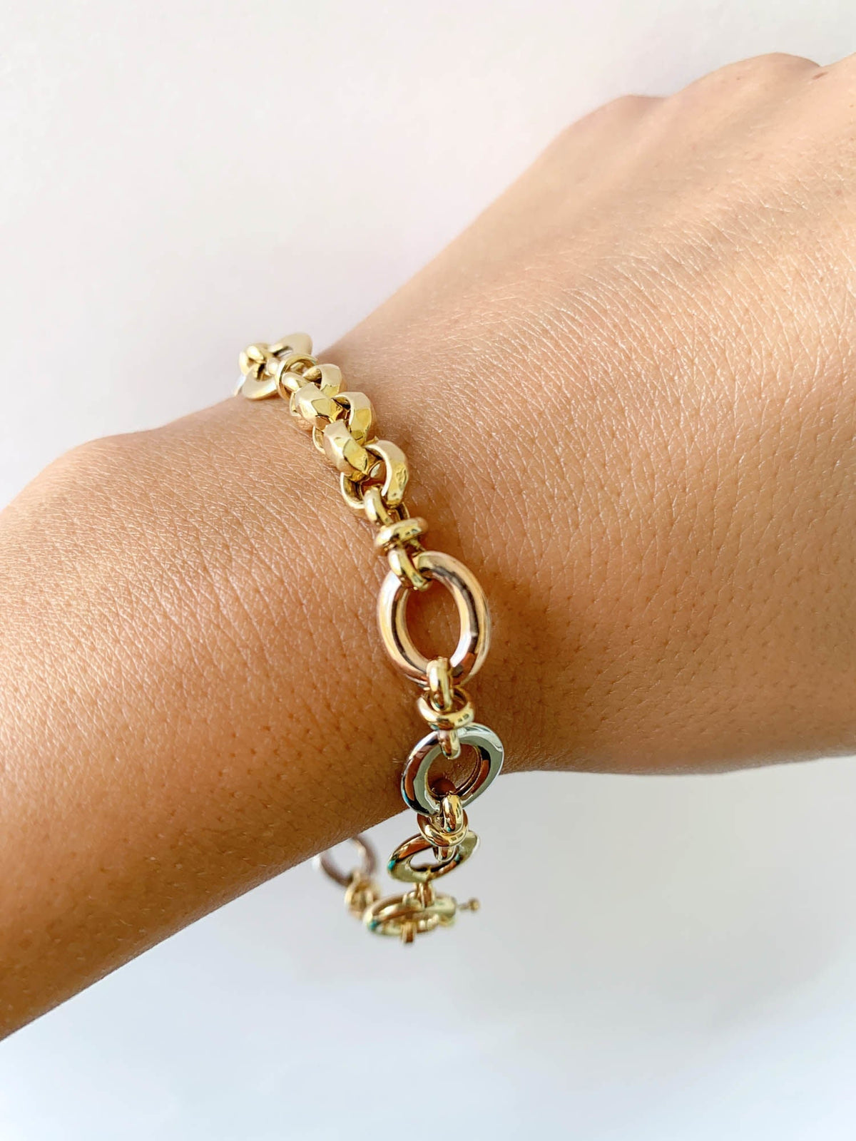 Tri-Color Mixed Link Bracelet 14K Gold 7.89-7.95g R2058 Aurora Designer