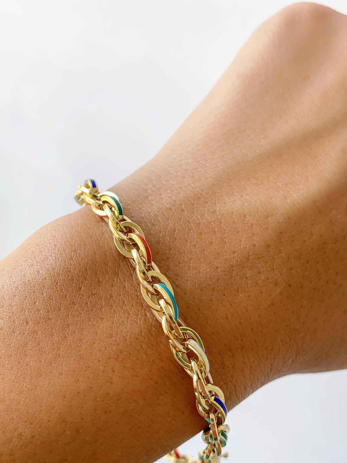 Mixed Link Bracelet with Bright Enamel 14K Gold 7.48-7.69g R2059 Aurora Designer