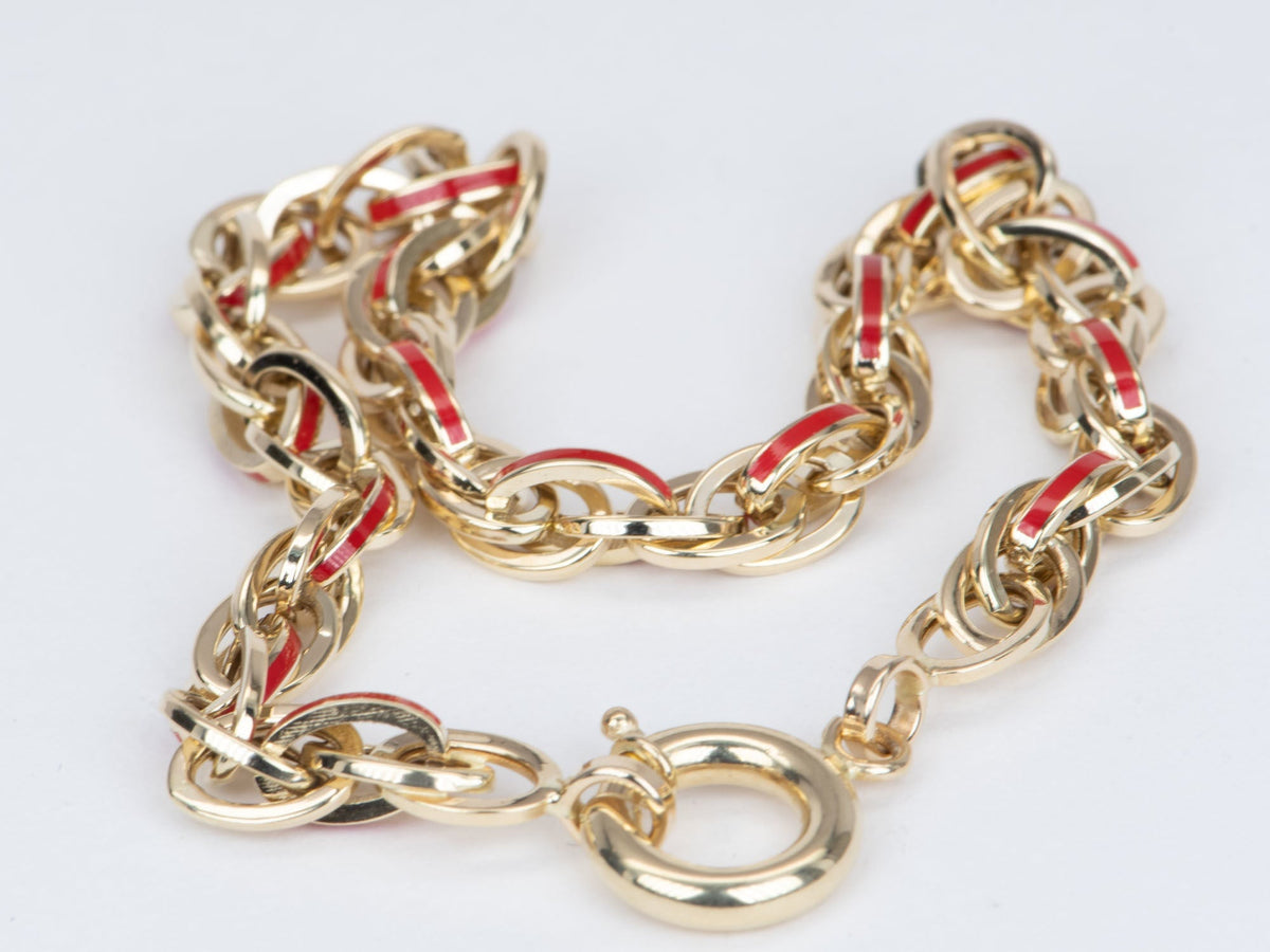 Mixed Link Bracelet with Bright Enamel 14K Gold 7.48-7.69g R2059 Aurora Designer