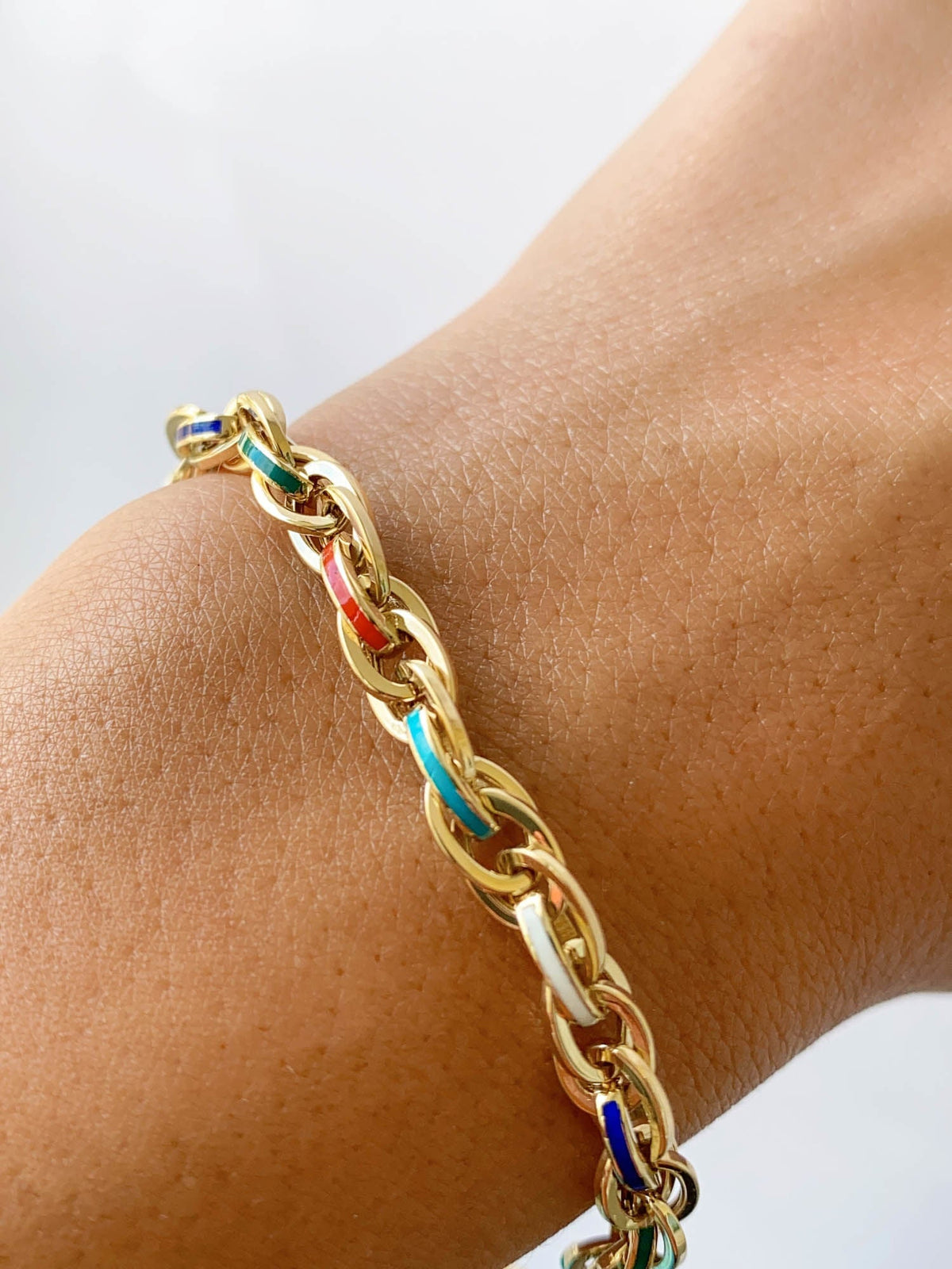 Mixed Link Bracelet with Bright Enamel 14K Gold 7.48-7.69g R2059 Aurora Designer