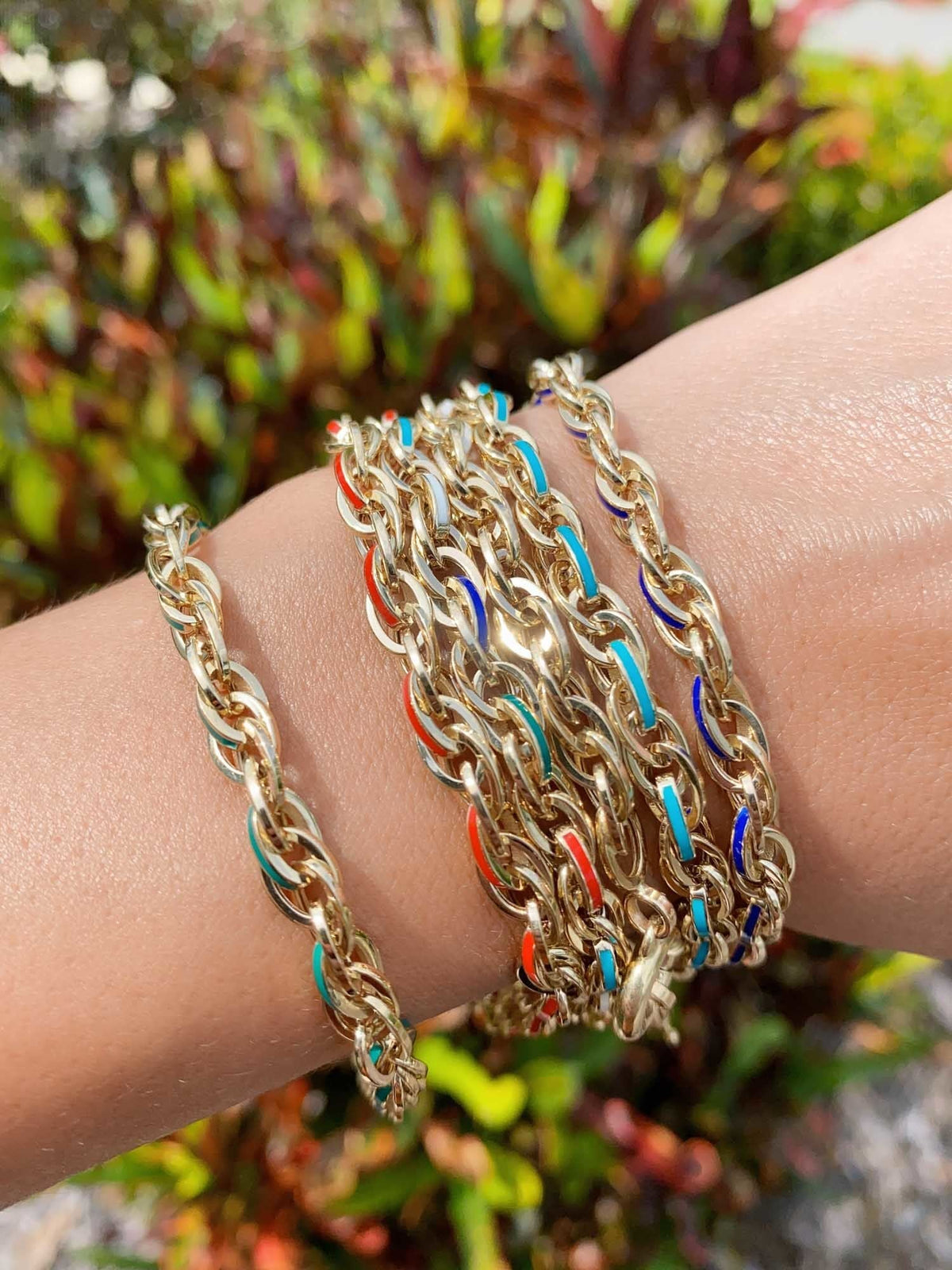 Mixed Link Bracelet with Bright Enamel 14K Gold 7.48-7.69g R2059 Aurora Designer