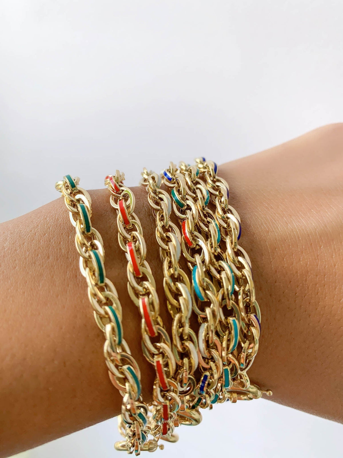 Mixed Link Bracelet with Bright Enamel 14K Gold 7.48-7.69g R2059 Aurora Designer