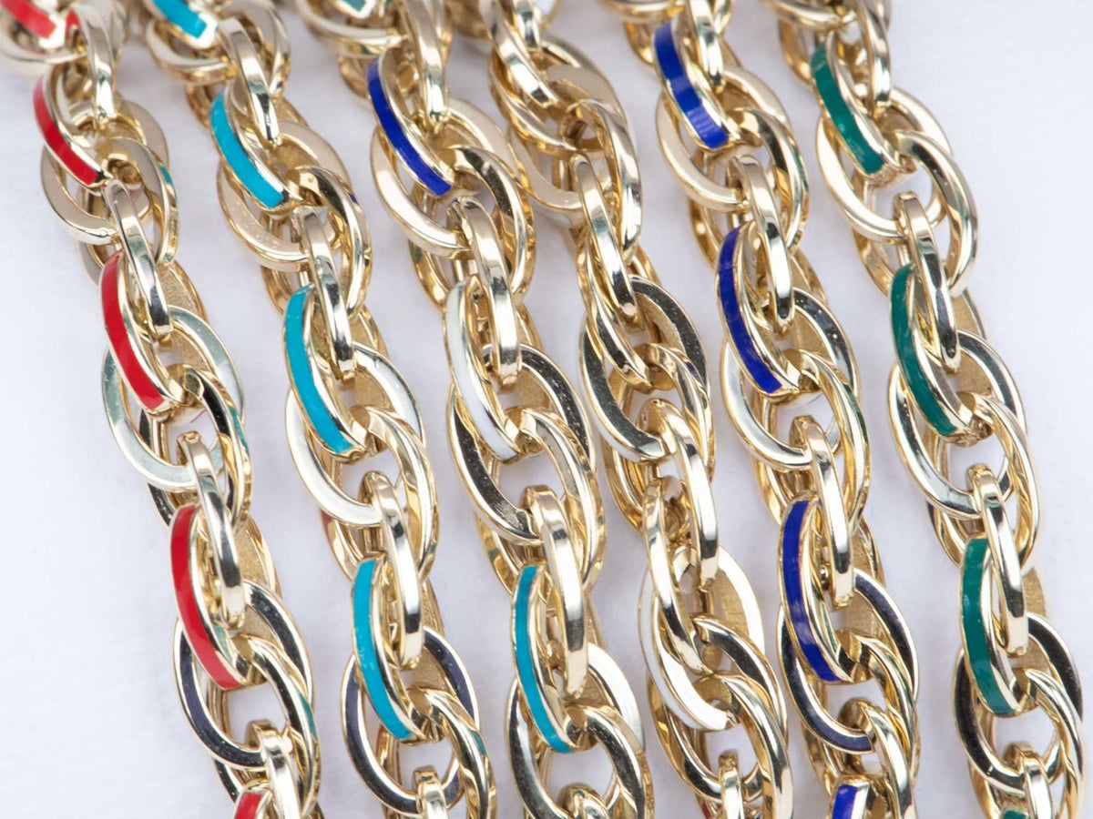 Mixed Link Bracelet with Bright Enamel 14K Gold 7.48-7.69g R2059 Aurora Designer