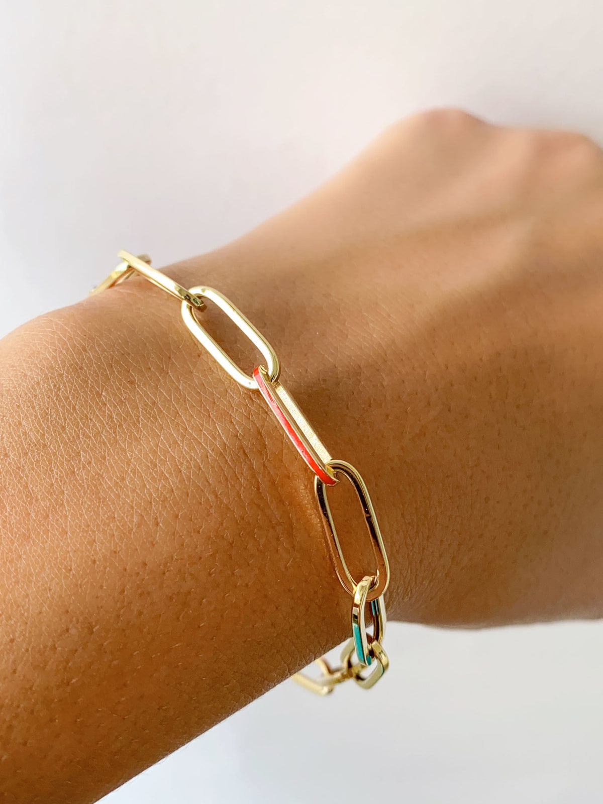 Paperlink Bracelet with Mixed Enamel 14K Gold 4.48-4.73g R2061 Aurora Designer