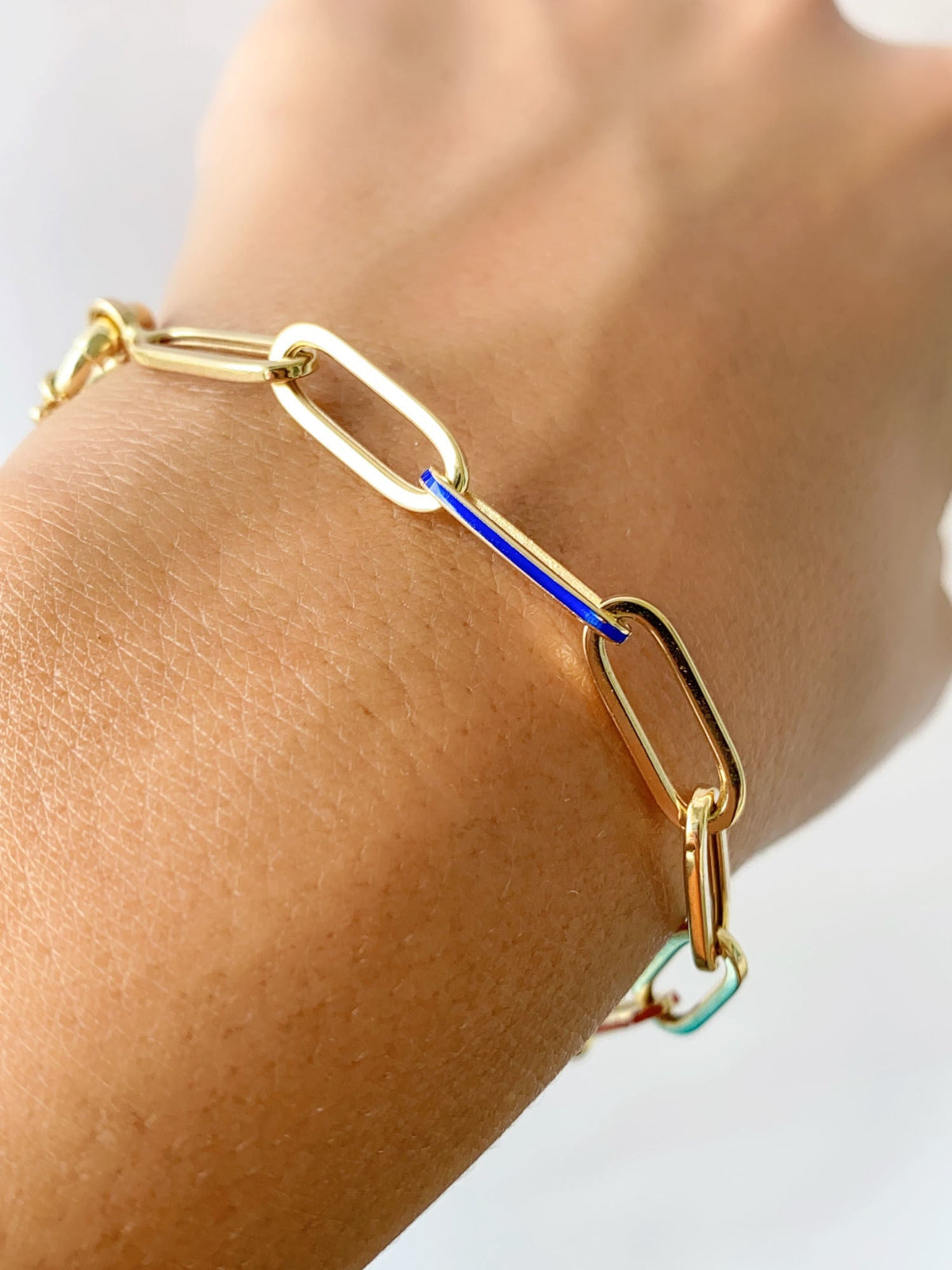 Paperlink Bracelet with Mixed Enamel 14K Gold 4.48-4.73g R2061 Aurora Designer