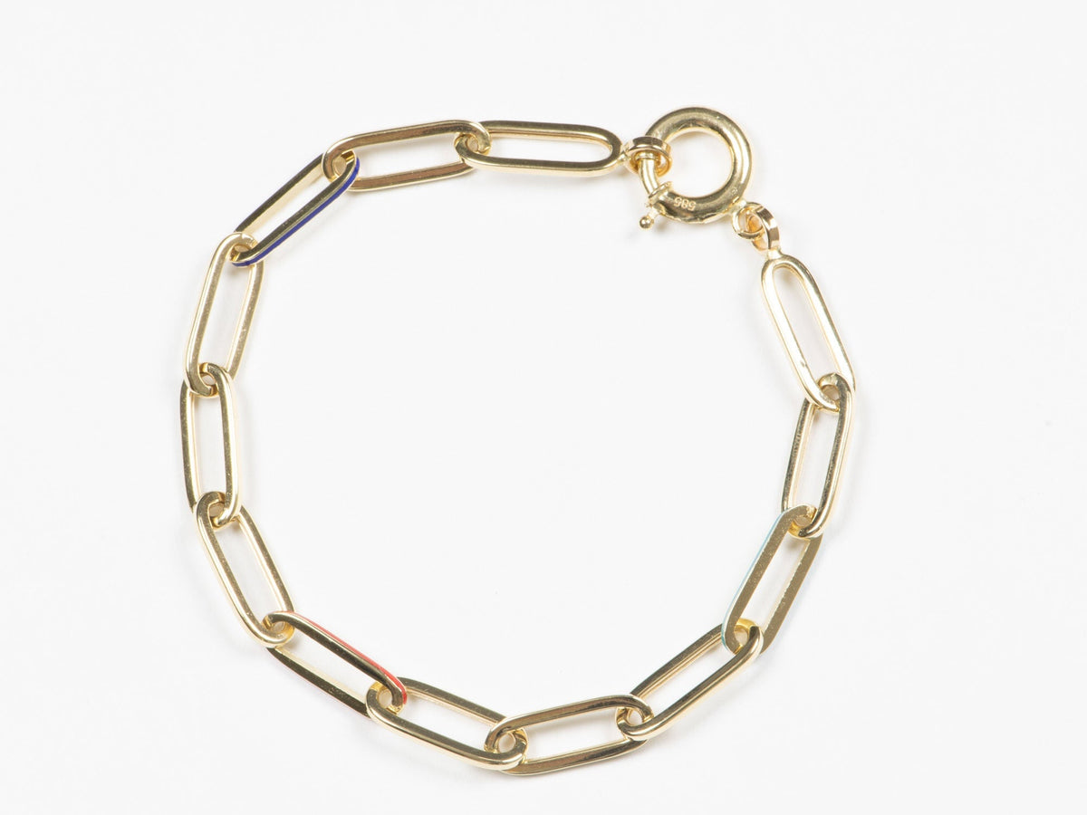 Paperlink Bracelet with Mixed Enamel 14K Gold 4.48-4.73g R2061 Aurora Designer