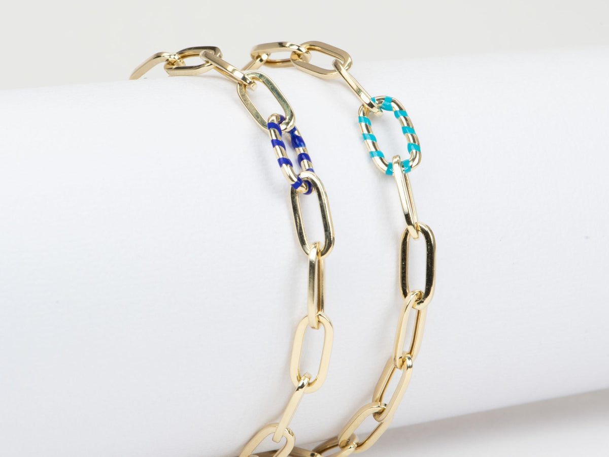 Paperlink Bracelet with Turquoise Enamel Mariner Link 14K Gold 4-4.09g R2062 Aurora Designer