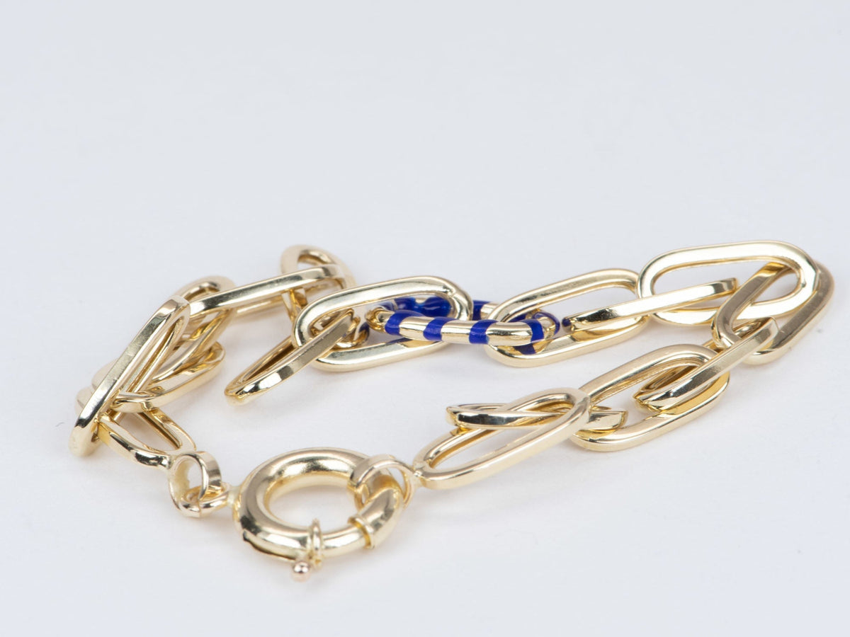 Paperlink Bracelet with Enamel Stripe Link 14K Gold 3.79-4.4g R2063 Aurora Designer