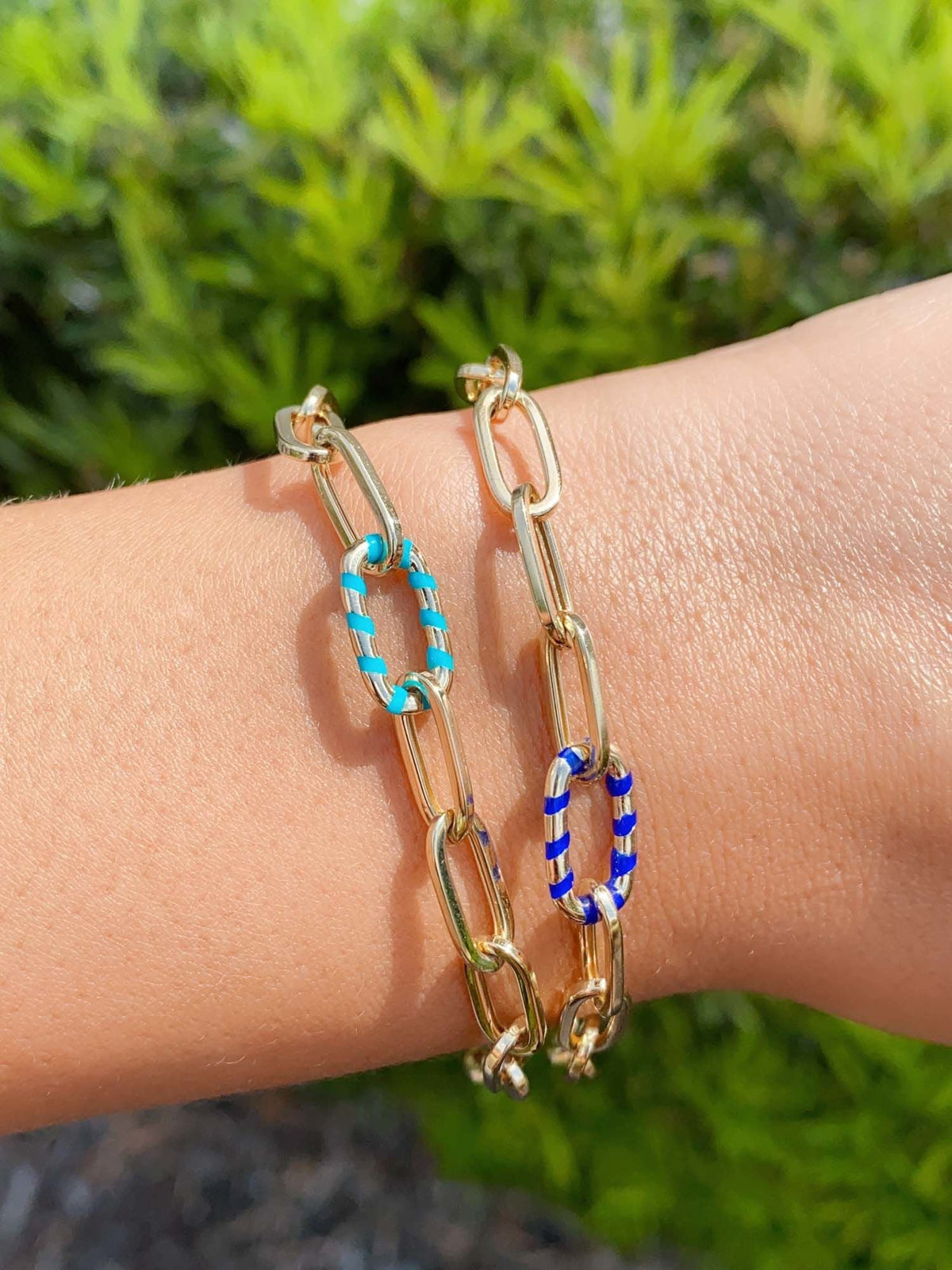 Paperlink Bracelet with Enamel Stripe Link 14K Gold 3.79-4.4g R2063 Aurora Designer