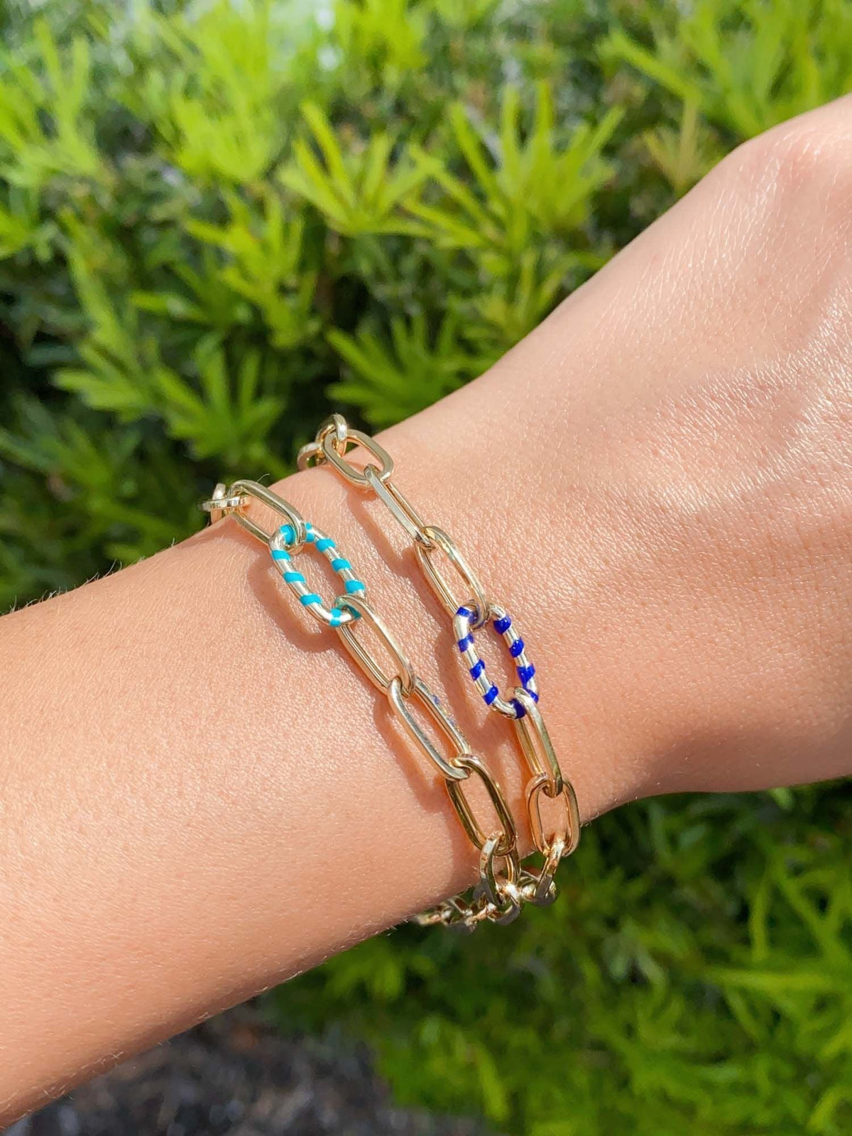 Paperlink Bracelet with Enamel Stripe Link 14K Gold 3.79-4.4g R2063 Aurora Designer