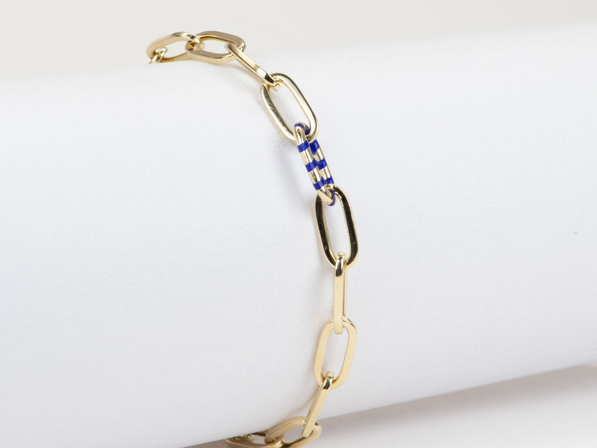 Paperlink Bracelet with Enamel Stripe Link 14K Gold 3.79-4.4g R2063 Aurora Designer