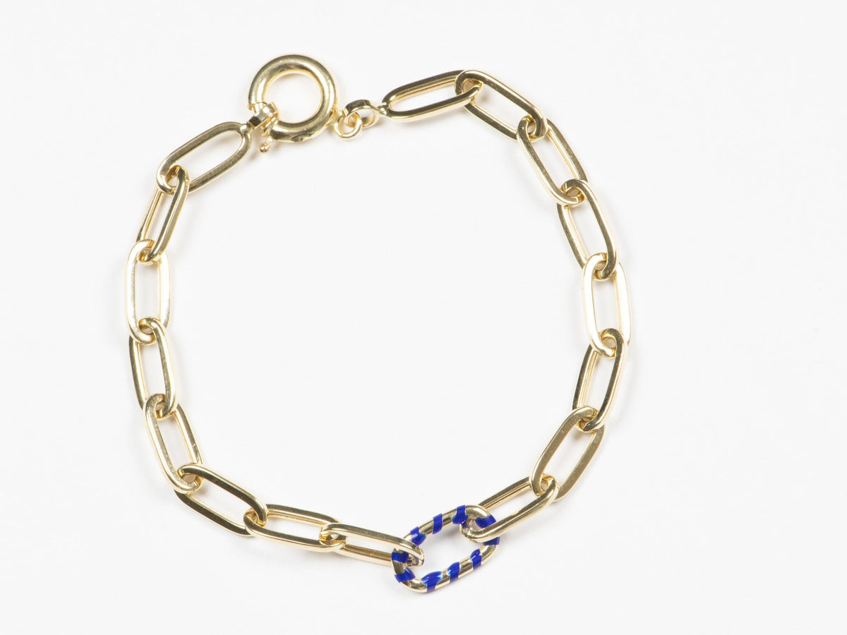 Paperlink Bracelet with Enamel Stripe Link 14K Gold 3.79-4.4g R2063 Aurora Designer
