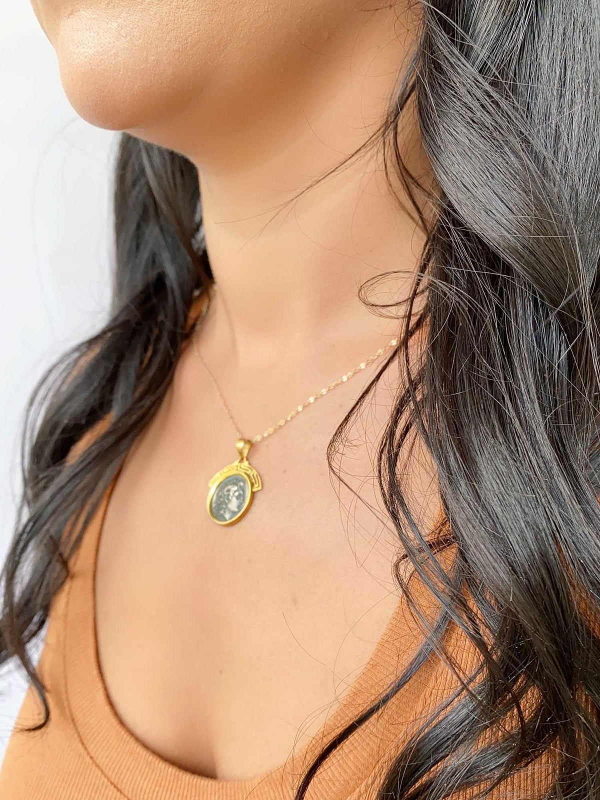 Alexander the Great Silver Coin Medallion Pendant 14K Gold Greek Key V1094 Aurora Designer