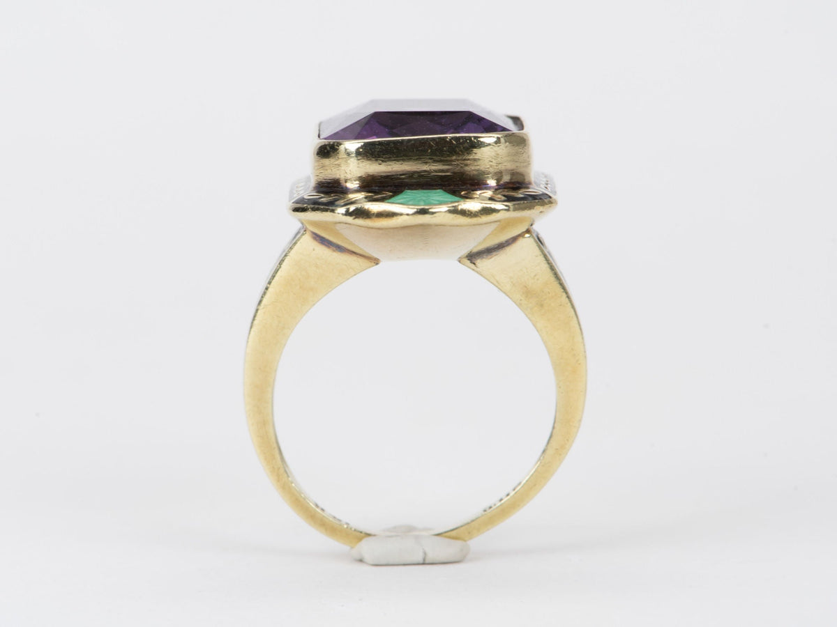 Vintage Statement Amethyst Ring with Enamel Details 14K Gold 8.93g V1095 Aurora Designer