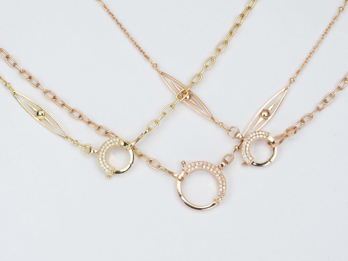 Unique 23" 18K Gold Chain Necklace with Diamond Spring Gate Clasp R4453 Aurora Designer
