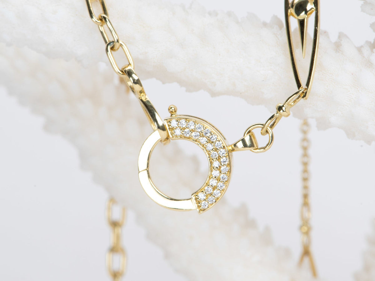 Unique 23" 18K Gold Chain Necklace with Diamond Spring Gate Clasp R4453 Aurora Designer