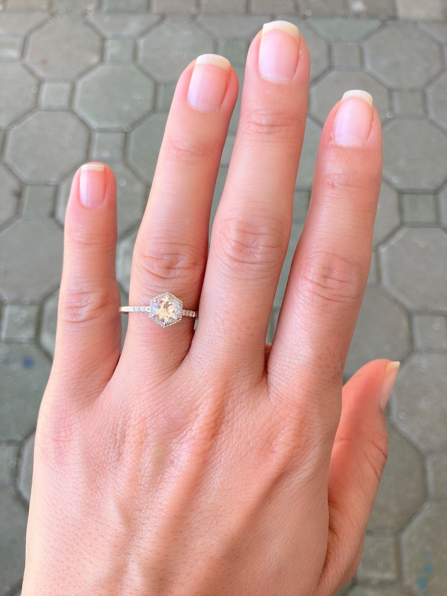 Solitaire Engagement Ring Rainbow Moonstone by NorthCoastCottage, $199.00 |  Rainbow moonstone engagement ring, Handmade engagement rings, Solitaire  engagement ring