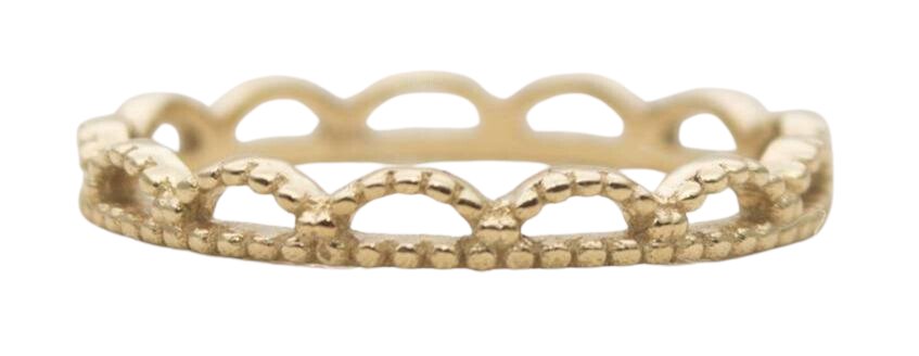 Solid 14K Gold Crown Wedding Band Stacking Ring Stackable Scallop Lace Full Eternity AD1144 Aurora Designer