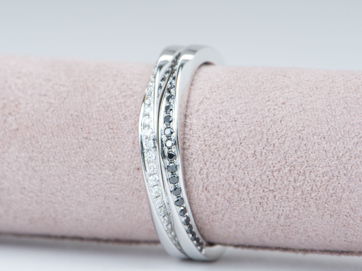Mobius Diamond Pave Ring Unique Wedding Band 14K Gold Half Eternity AD1228 Aurora Designer