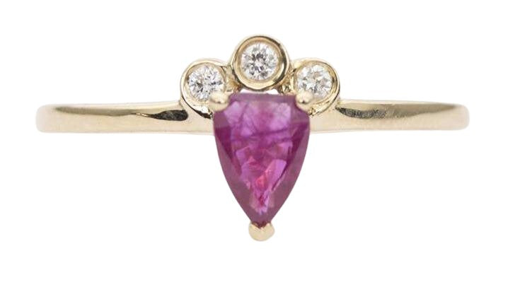 Teardrop Ruby Rosecut with Diamond Bezel Set 14K Yellow Gold Engagement Ring Wedding Band AD1292 Aurora Designer