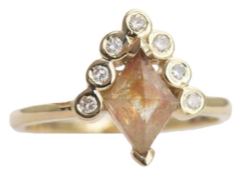 Diamond Shape Rosecut Coral Diamond 14K Gold Band Round Bezel Set Crown Unique OOAK AD1317 Etsy