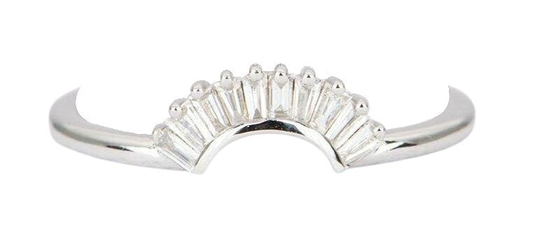 Baguette Diamond Ring 14K Gold Crown Wedding Band Contoured Unique Tiara Curve AD1349 Aurora Designer