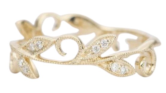 Vintage Inspired Vine Scroll Ring with Diamonds 14K Gold Milgrain Details AD1401 Aurora Designer