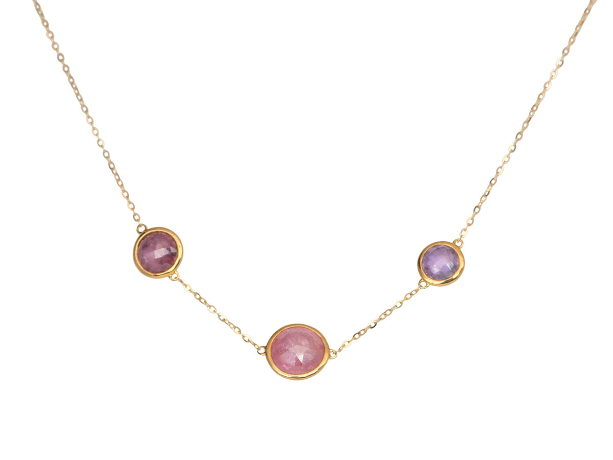 Double-Side Candy Pink Sapphire Rose Cut Necklace 14K Gold AD1425 Aurora Designer