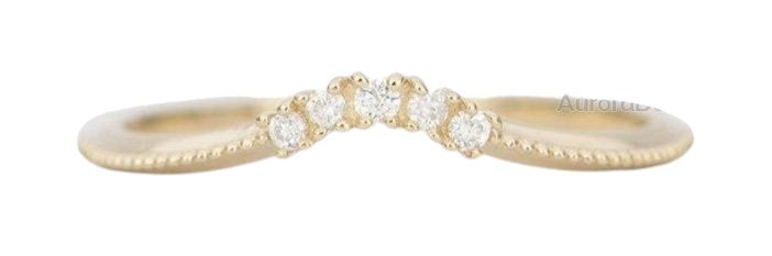 Curved Five Diamond Ring 14K Gold Crown Wedding Band AD1443 Aurora Designer