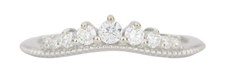 Gentle Curve Diamond Crown Ring 14K Gold Wedding Band Graduated Diamonds Milgrain AD1444 Aurora Designer