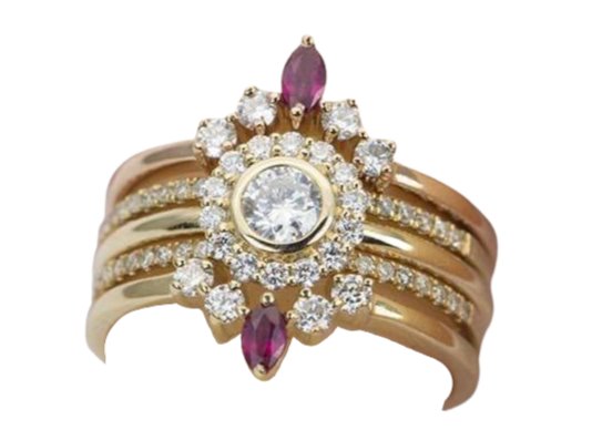 Marquise Ruby Diamond Crown 14K Gold Wedding Band Curve Tiara Ring AD1446R Aurora Designer