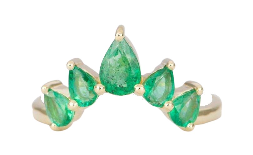 Pear Shape Emerald Ring 14K Gold Unique Wedding Band Curve Crown Tiara Ring Guard AD1456E Aurora Designer
