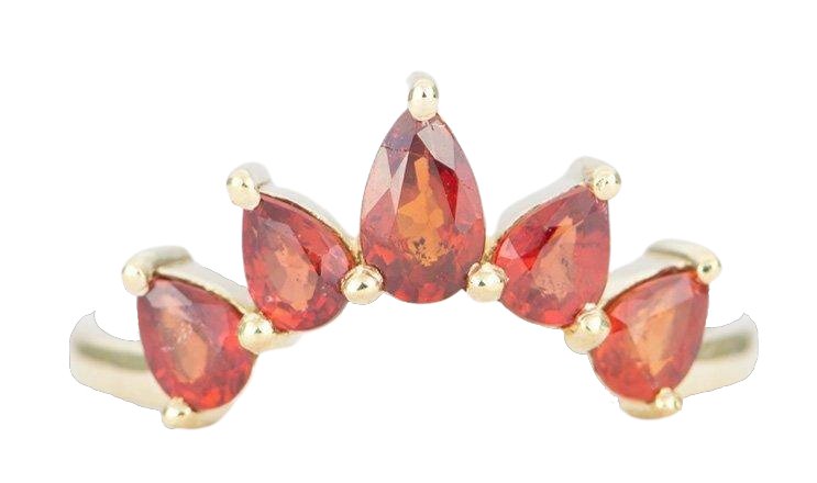 Orange Sapphire Ring Teardrop Pear Shape 14K Gold Wedding Band Curve Crown Ring Guard AD1456OS Aurora Designer