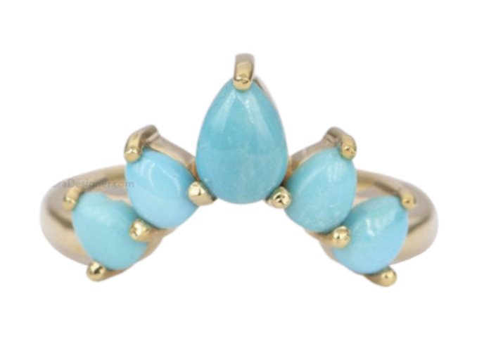 Pear Shape Turquoise 14K Gold Wedding Band Unique Curve Crown Ring December Birthstone AD1456T Aurora Designer