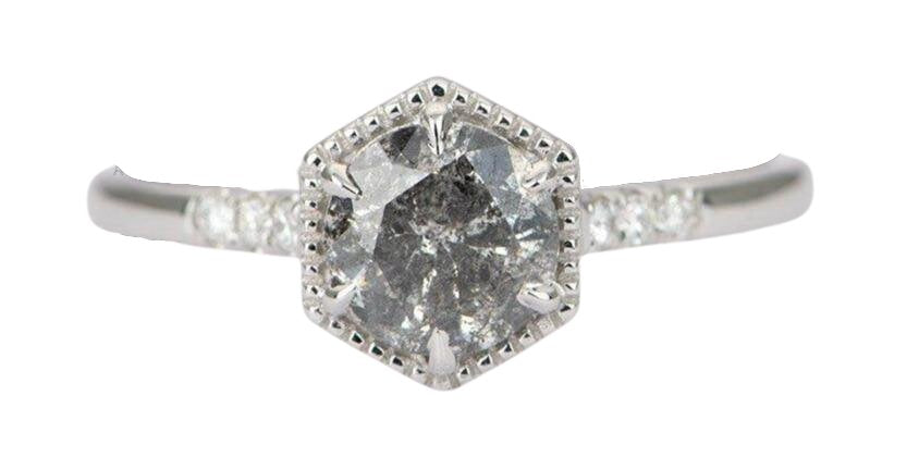 Ring Style - Hexagon Shape Setting for Regular Cut or Rose Cut Center Stone, Diamond Pave Shank AD1462C Aurora Designer