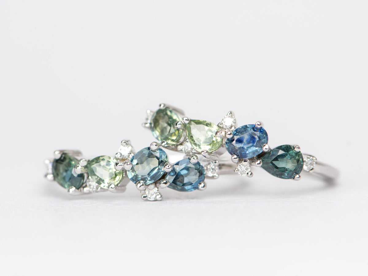 Australian Sapphire Diamond Cluster Ring 14K Gold Pear Oval Shape AD1469BU4 Aurora Designer