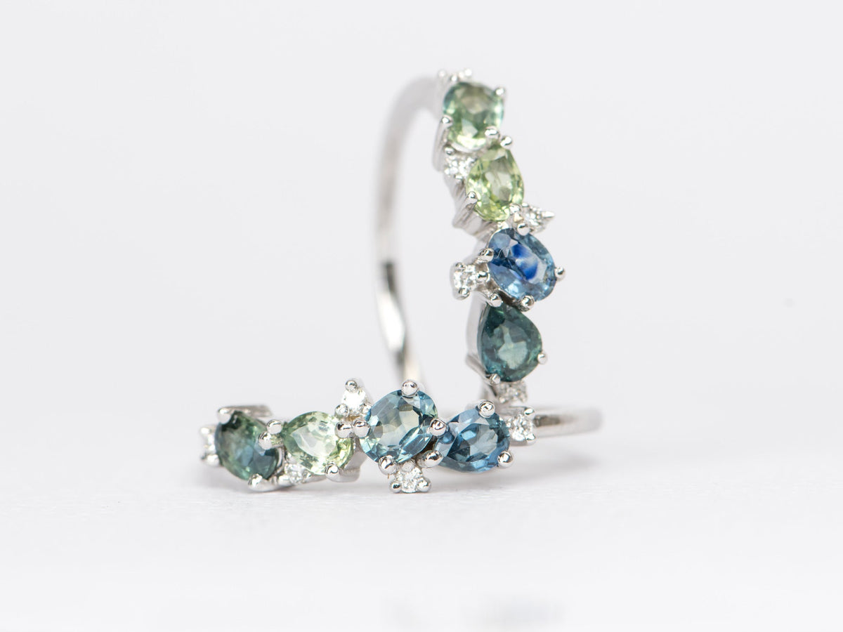 Australian Sapphire Diamond Cluster Ring 14K Gold Pear Oval Shape AD1469BU4 Aurora Designer