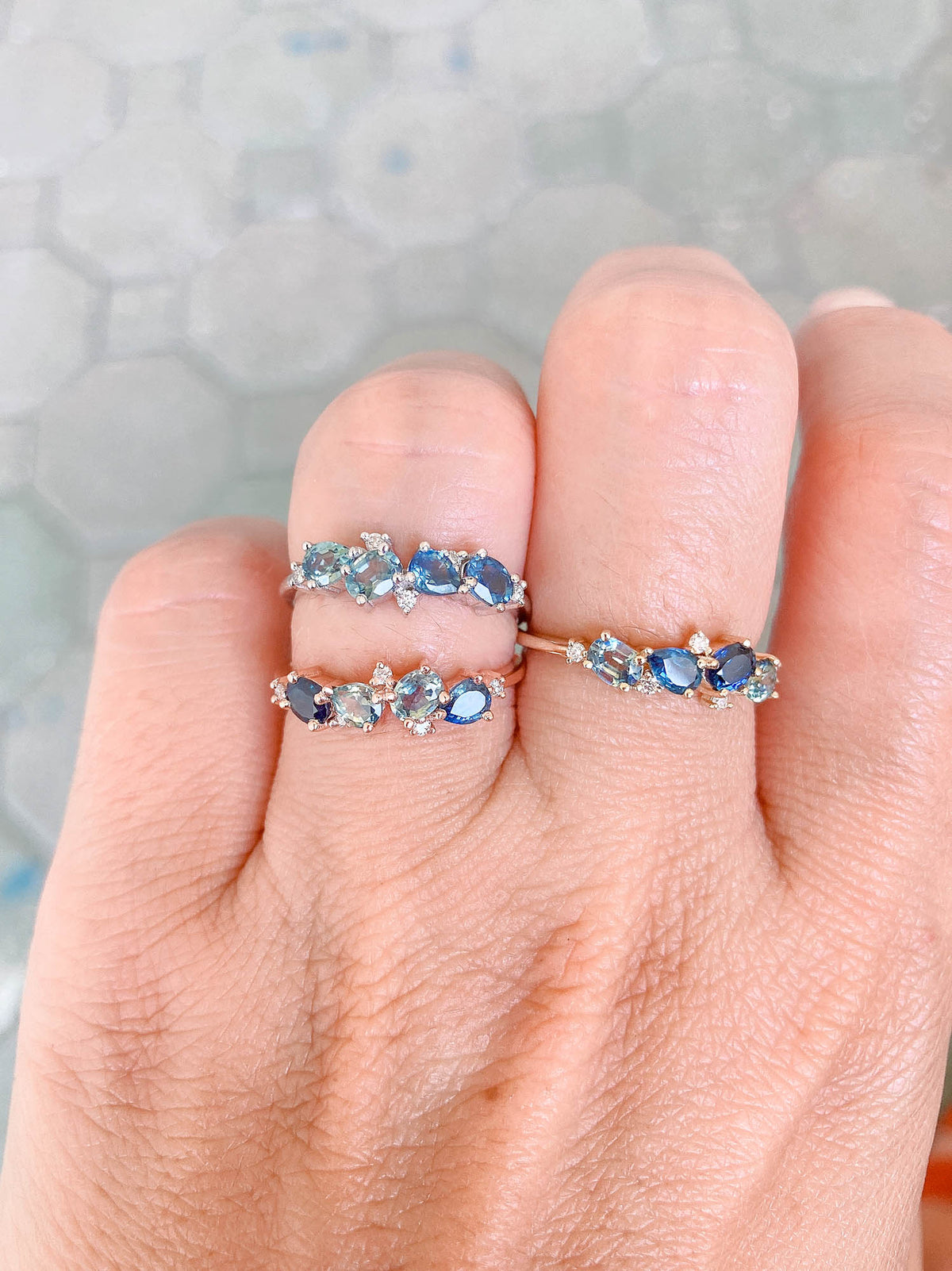 Australian Sapphire Diamond Cluster Ring 14K Gold Pear Oval Shape AD1469BU4 Aurora Designer