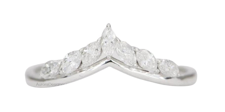 Marquise Diamond Crown Ring 14K Gold Unique Wedding Band AD1497 Aurora Designer