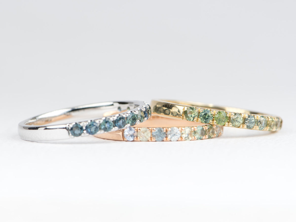 2mm Montana Sapphire 14K Gold Half Eternity Pave Wedding Band AD1509MT Aurora Designer