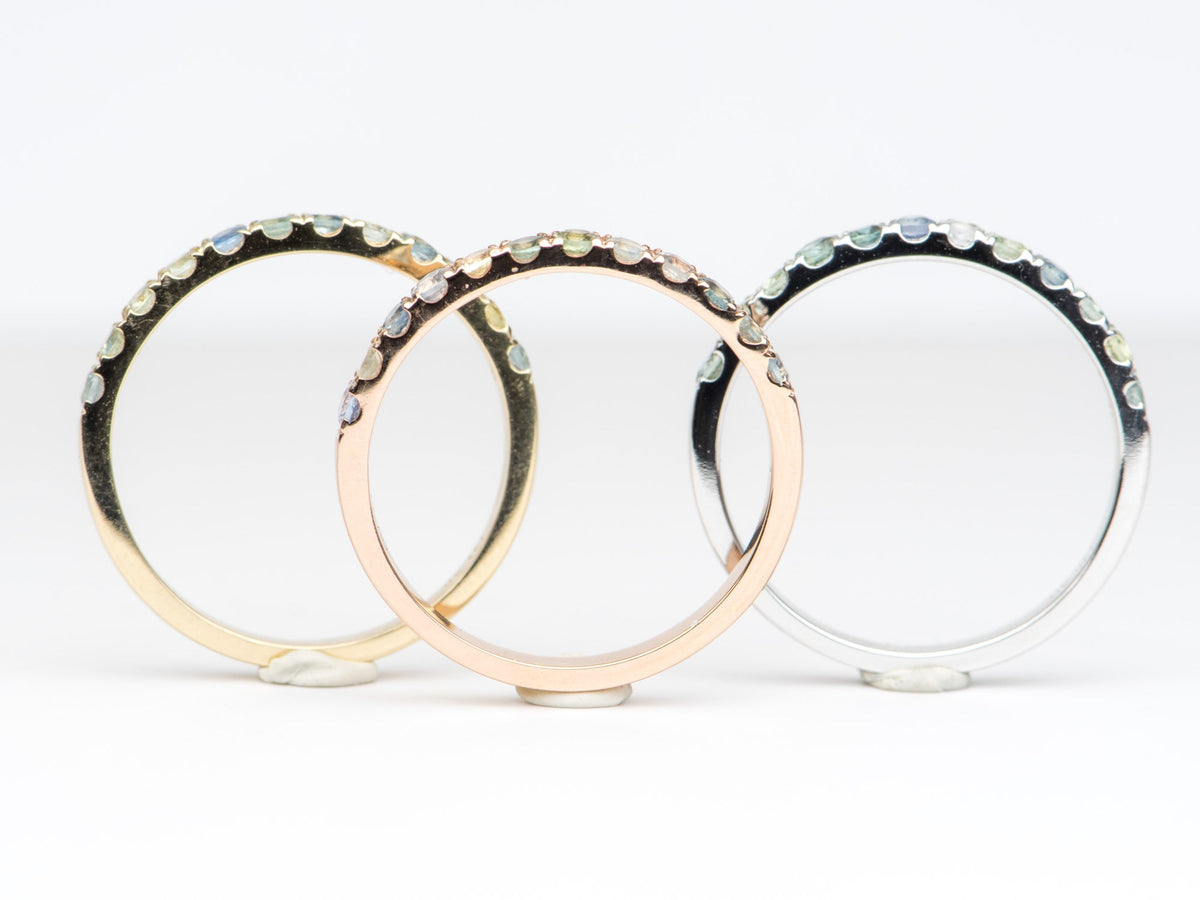 2mm Montana Sapphire 14K Gold Half Eternity Pave Wedding Band AD1509MT Aurora Designer