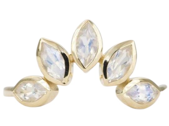Large Marquise Moonstone Crown Ring 14K Gold Unique Wedding Band AD1512 Aurora Designer