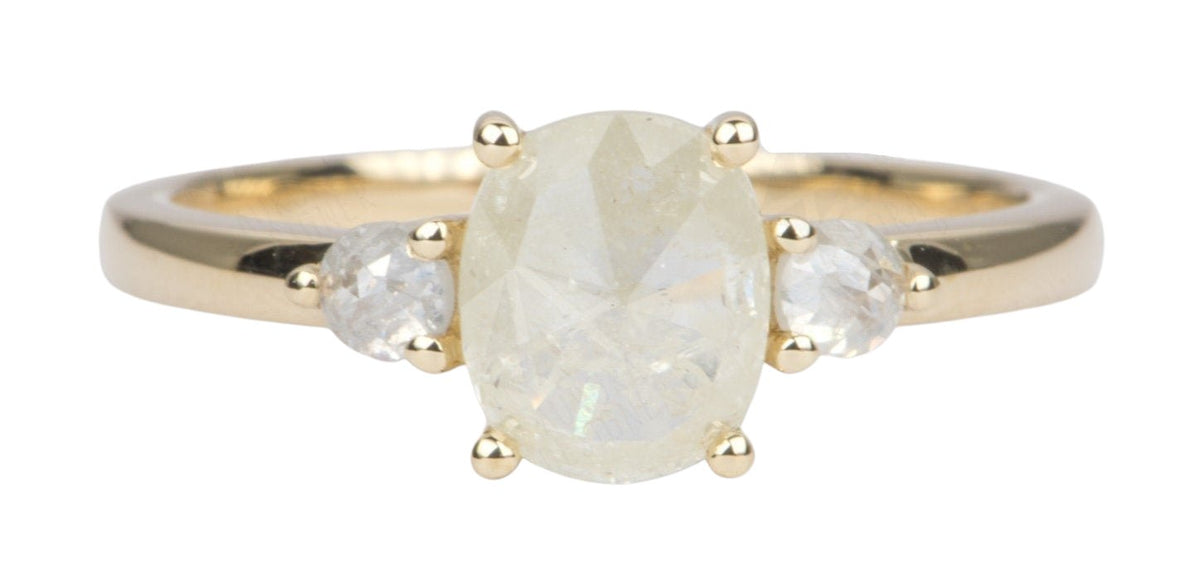 1.16ct Milky White Diamond Engagement Ring 14K Yellow Gold Three-Stone Salt and Pepper AD1525-5 Aurora Designer