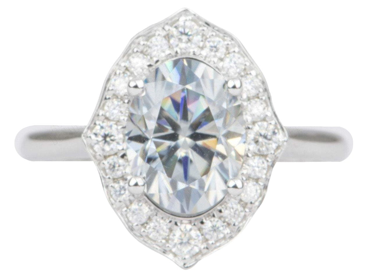 2.15ct Oval Gray Moissanite Ring 14K White Gold Halo Unique Modern Anniversary Present AD1542-1 Aurora Designer